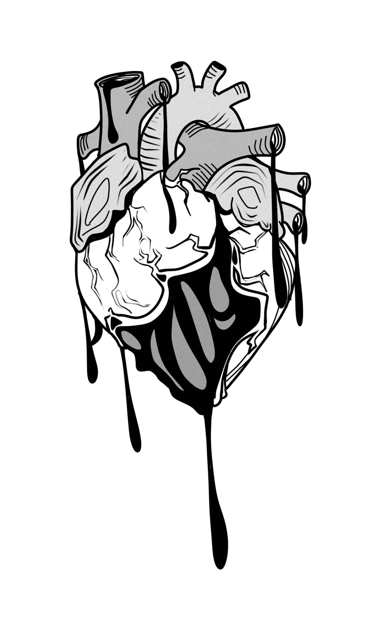 art of an antomically accurate heart leaking fluid from the veins